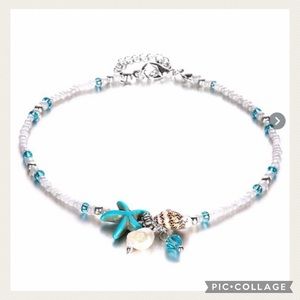 NWT Dainty Turquoise Shell Star White Pearl Beaded Anklet HP